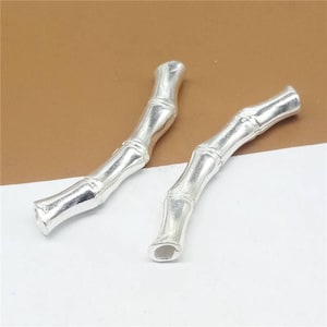 2 Sterling Silver Bamboo Curve Tube Beads,925 Silver Curved Tube Beads, Bracelet Spacer Tube Beads