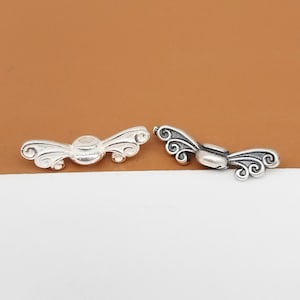 6 Sterling Silver Wing Beads 2-Sided, 925 Silver Spiral Bead, Angel Wing Bead, Winged Spacer, Flying Bead, Bracelet Bead, Necklace Bead
