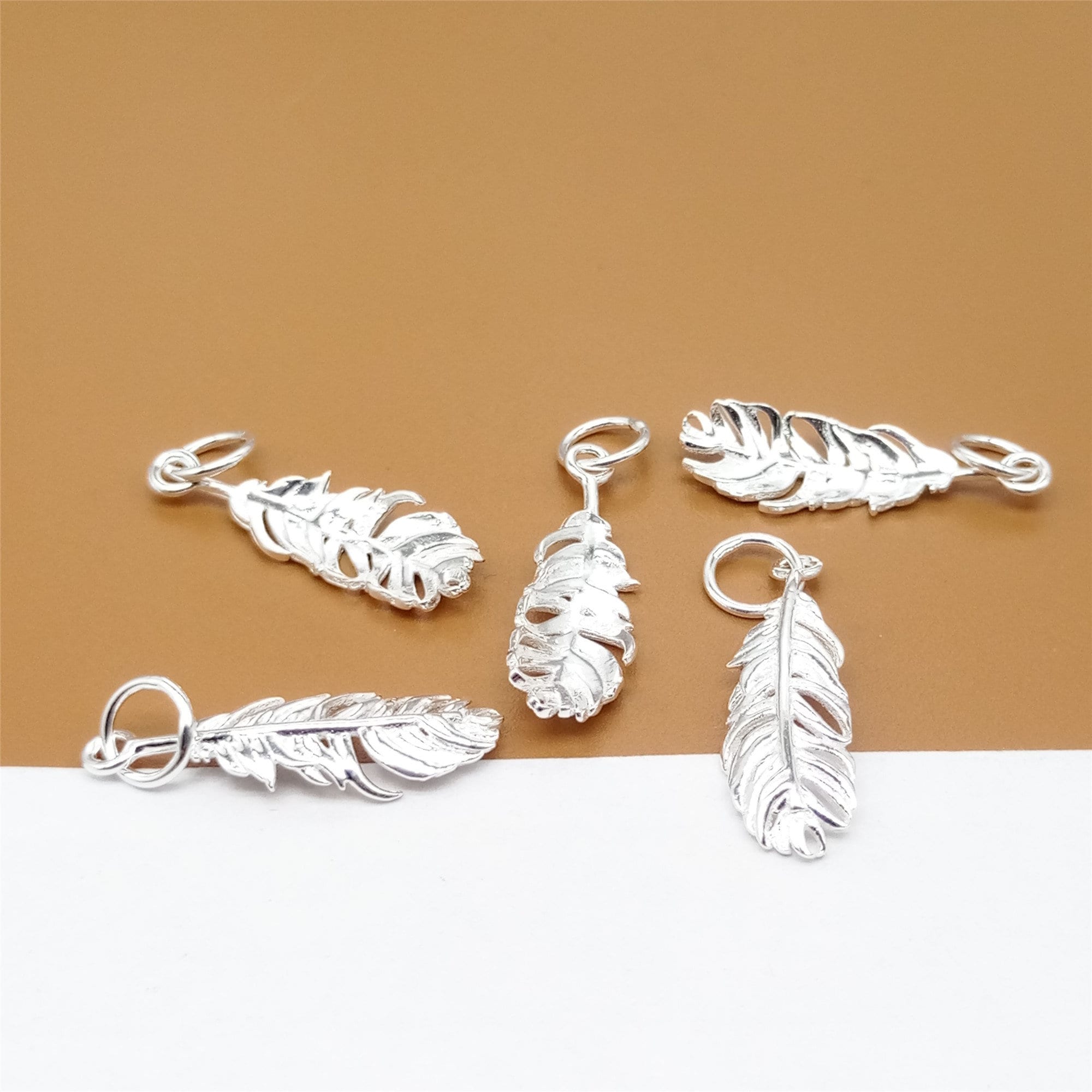 6 Sterling Silver Feather Charms Bracelet Charm Necklace Etsy