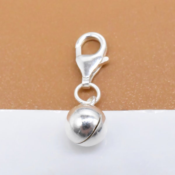 Sterling Silver Jingle Bell Clip On Charm, 925 Silver Bell Charm Clip On Lobster Clasp for Necklace Bracelet, Round Bell Charm - Lower Sound