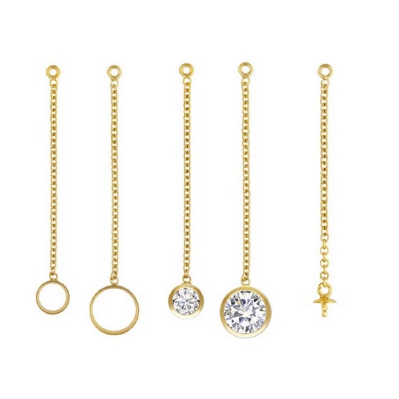 14K Gold Filled Extender Cable Chain Bezel Drop, Gold Filled Cable Chain Drop w/ Cup & Peg, White Zircon Chain Charm, Jewelry Findings