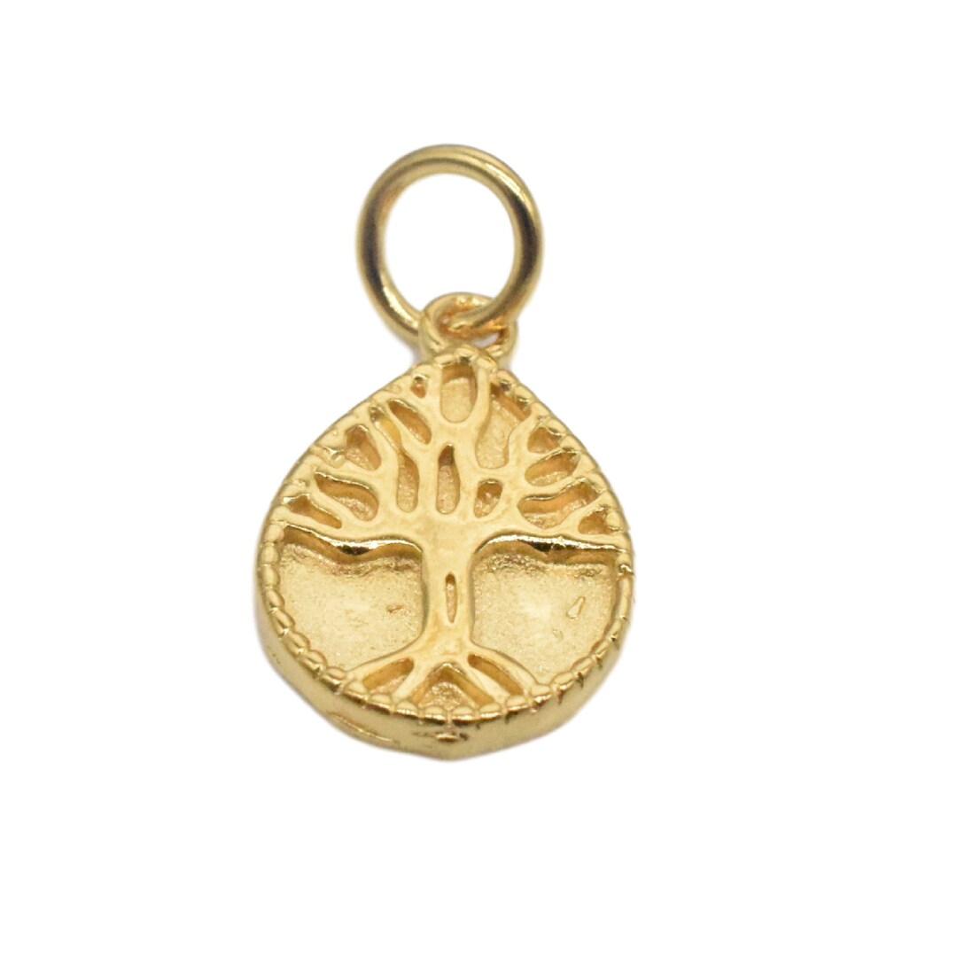 2 Sterling Silver Life Tree Charm, Drop Charm With One Micron 18K Gold