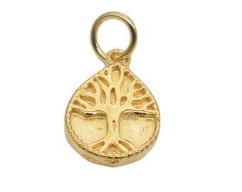 14K Gold Vermeil Style Tree of Life Charm, 925 Sterling Silver Tree Charm w/ Heavy 14K Gold Plated, Tree Drop Charm, Small Life Tree Charm