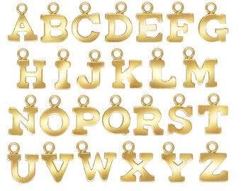 2pcs 14K Gold Filled Block Letter Charms, Petit Charme Alphabet, Charme de lettre rempli d’or, Épaisseur 0,5 mm, Charme de bracelet, Charme de collier