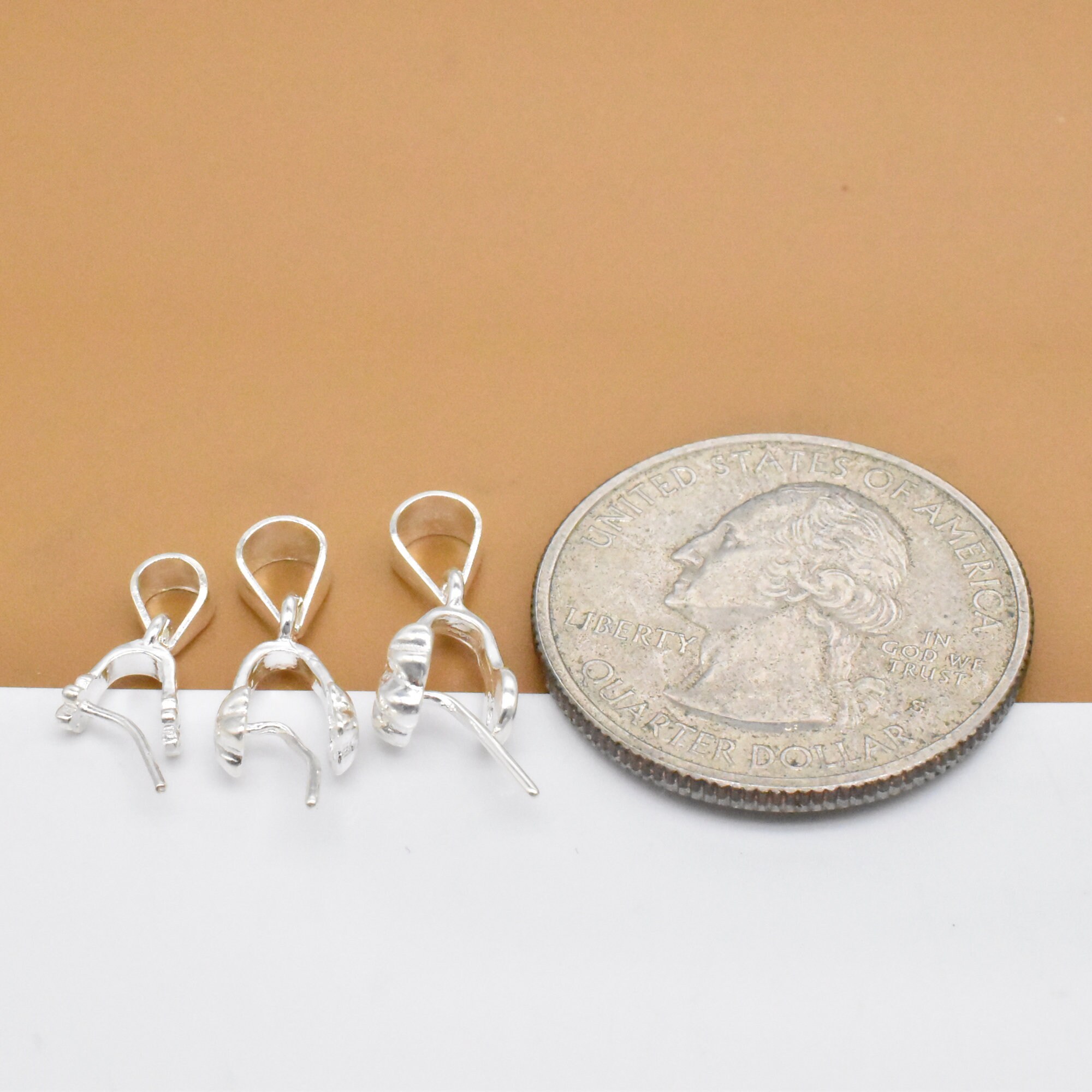 10 Sterling Silver Flower Pinch Bails 925 Silver Pinch Bails Etsy