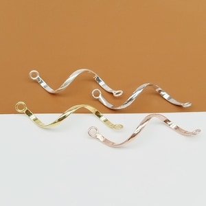 4 Sterling Silver Wave Connector Charms, 925 Silver Wave Bar Charm Connector, Gold Plated Spiral Charm, Rhodium Plated Charm Connector