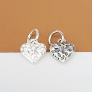 6 Sterling Silber Herz Charms 2-seitig, 925 Silber konkaver Herz Charm, Valentinstag Charm, Lunar Herz Charm, Armband Charm, Halskette Charm