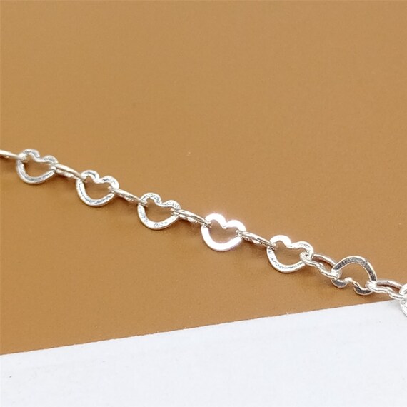 925 Sterling Silver Heart Link Chain Necklace – Adjustable Lengths, Stamped