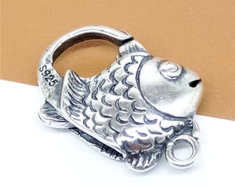 Sterling Silver Fish Push Clasp, 925 Silver Fish Hinged Clasp, Spring Gate Clasp, Holder Clasp for Connector, Bracelet Clasp, Necklace Clasp