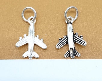 2 Sterling Silver Airplane Charms, 925 Silver Aircraft Charm, Plane Charm, Travel Charm, Pilot Charm, Bracelet Charm, Necklace Charm