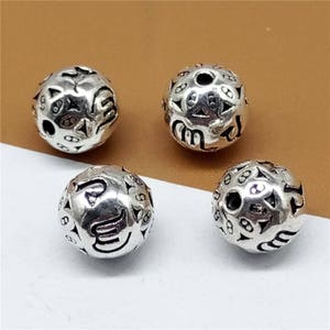 2 Sterling Silver Om Round Beads, Ball Beads, 925 Sterling Silver Buddhist Buddshim Bead, Om mani padme hum Bead 8mm