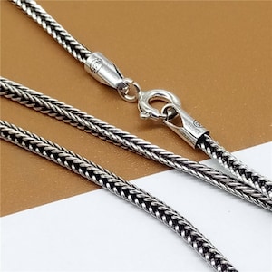 Sterling Silver Foxtail Chain Necklace, 925 Silver Wheat Chain Necklace, Foxtail Necklace Chain 2.5mm 18 20 22 24 26 28 30 32 Inches