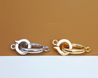 2 Sterling Silver Shiny Eye and Hook Type Clasp, 925 Silver Rhodium Plated Circle & Oval Clasp Connector, Gold Plated Bracelet Clasp