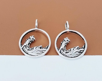 2 Sterling Silber Welle Charms, 925er Silber Kreis Ozeanwelle Charme, Meereswelle Charme Anhänger, Wasserwelle Charme, Armband Charme, Halskette Charme
