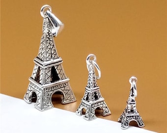 Charm de la Torre Eiffel en plata de ley 3D, Charms de Francia, Charms de viaje de plata 925, Colgantes de la Torre Eiffel