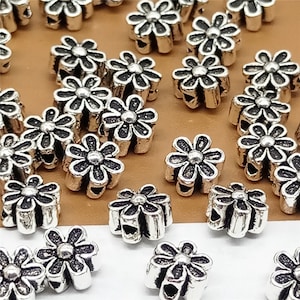 10 sterlingzilveren madeliefjekralen dubbelzijdig, bloemkralen, armbandkraal, kettingkraal, 925 zilveren madeliefjekralen voor armbandketting