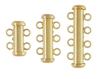 14K Gold Filled Tube Clasps 2 3 4 Rings, 2 3 4 Strands Tube Clasp, Slide Lock Clasp, Bar Clasp  for Layered Detangler Clasp 1/20 14K