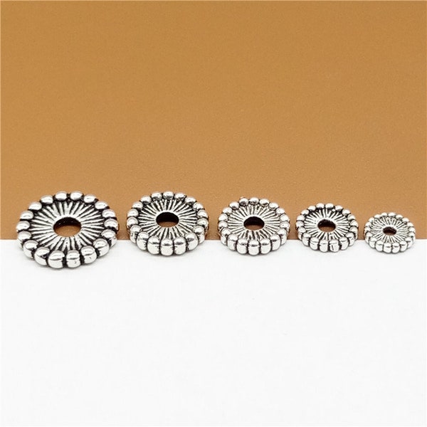 20 perles d’espacement rond en argent sterling, entretoises de bracelet, 925 perles d’espacement plates en argent, perles d’espacement de disque 5mm 6mm 7mm 8mm 9.5mm