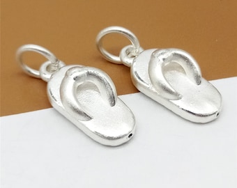 2 Sterling Silver Flip Flops Charms 3D, Slipper Charms, Shoe Charms, 925 Silver Flip Flops Charms, The Charm Weight Is Light