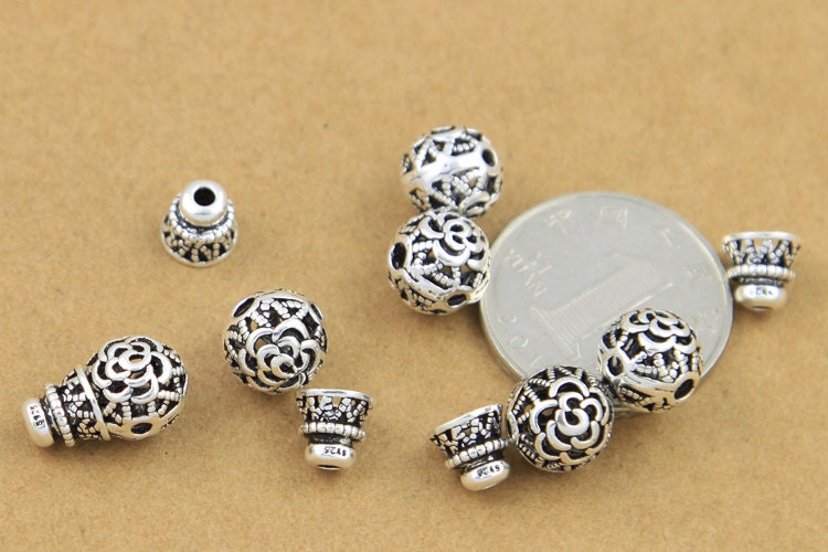 2 Perline In Argento Sterling 925 A Forma Di Rosa Con 3 Fori, Per Bracciali E Gioielli | Elementi Decorativi Per Bigiotteria, 16 Mm