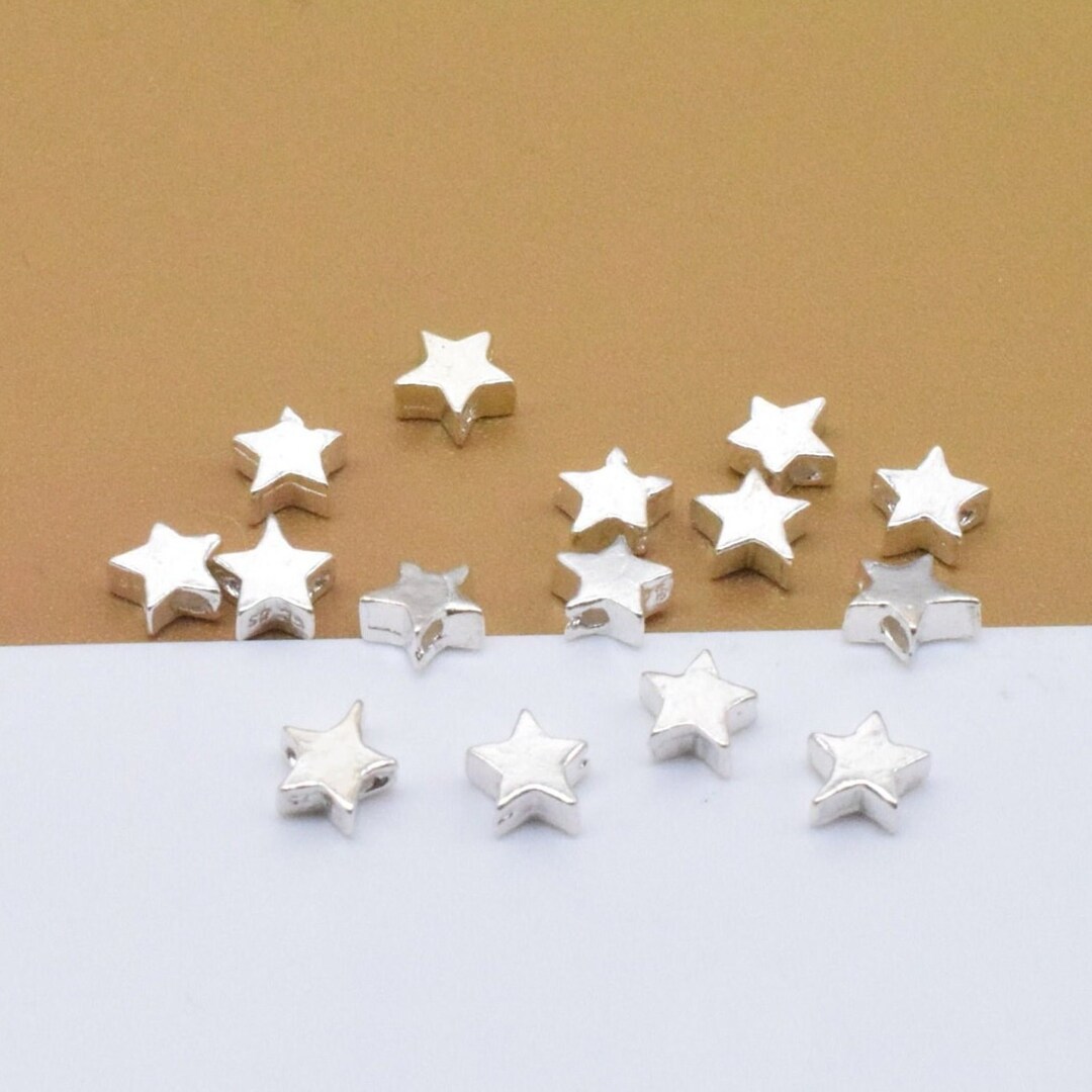 30 Sterling Silver TINY Star Beads, 925 Silver Shiny Star Bead