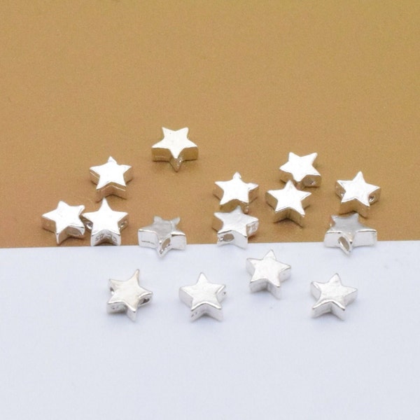 30 Sterling Silver TINY Star Beads, 925 Silver Shiny Star Bead, Pentagram Bead, Star Spacer Bead, Bracelet Bead, Necklace Bead 4mm