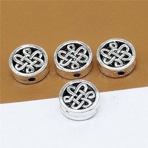 5 Sterling Silver Knot Beads, Sterling Knot Beads, 925 Silver Knot Beads, Flat Round Beads, Greek Beads, Spacer Beads 10mm