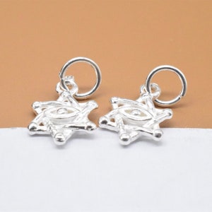 8 Sterling Silver Hexagram Charms 2-Sided, 925 Silver Six Pointed Star with Eye Charm, Sexagram Charm, Star of David Charm, Bracelet Charm