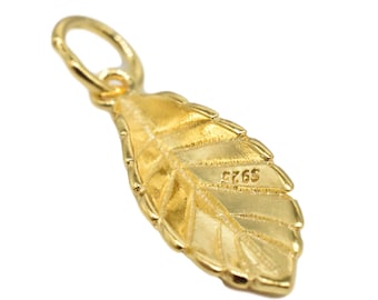 14K Gold Vermeil Style Leaf Charm, Nature Charm, Tree Charm, 14K Gold Plated over 925 Sterling Silver Leaf Charm for Bracelet Necklace