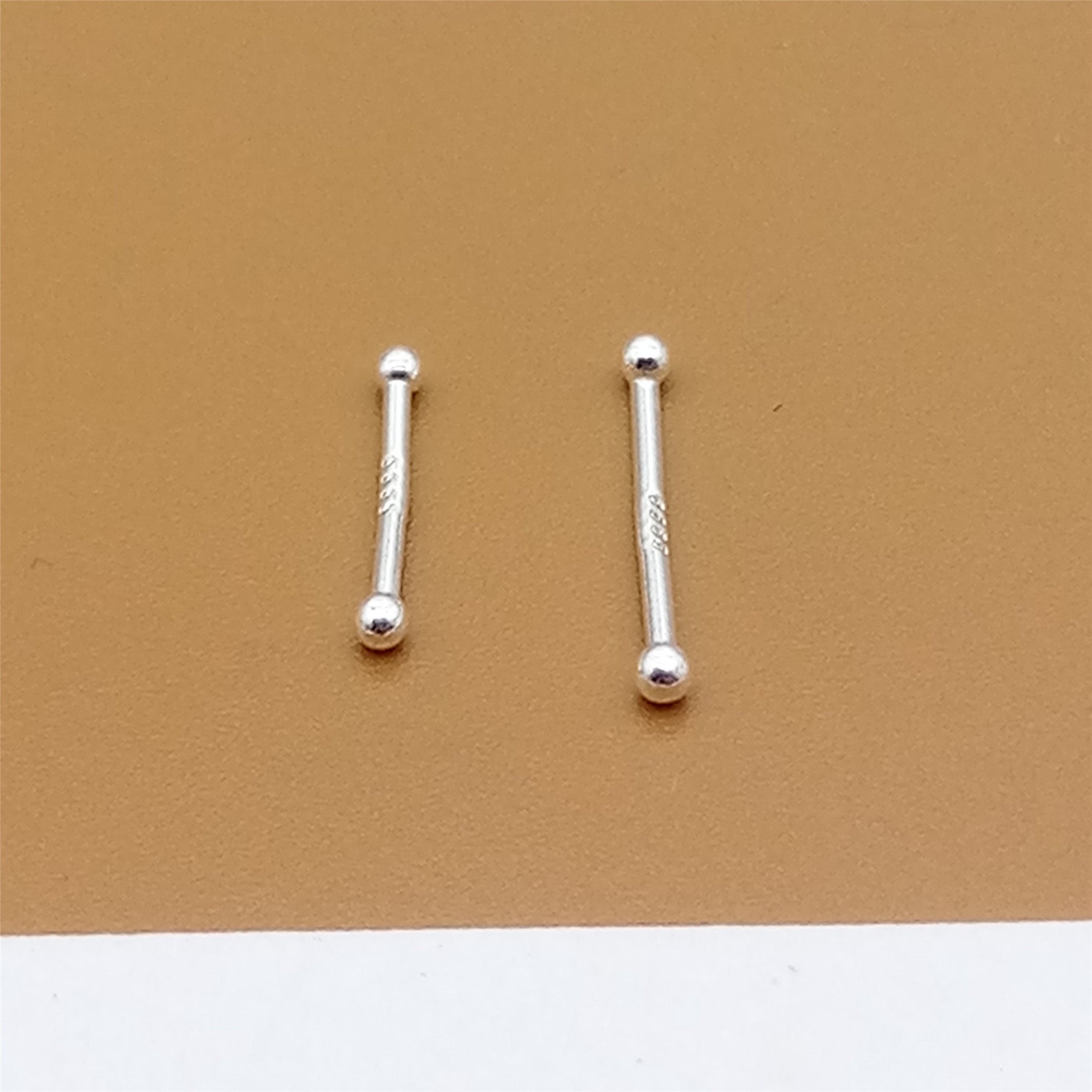 12 Pairs Sterling Silver Stick Earrings With Ball End 925 Etsy