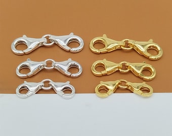スターリングシルバー製ダブルロブスタークラスプ2個、ゴールドメッキ