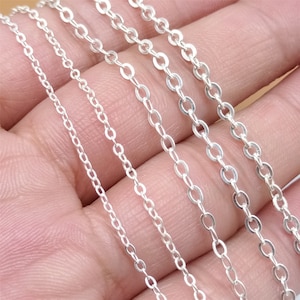 Sterling Silver Flat Cable Chain, Bulk Hammered Cable Chain, Unfinished Cable Chain, 925 Silver Cable Chain 1mm 1.5mm 2.1mm 2.36mm 2.5mm