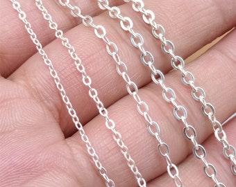 Sterling Silver Flat Cable Chain, Bulk Hammered Cable Chain, Unfinished Cable Chain, 925 Silver Cable Chain 1mm 1.5mm 2.1mm 2.36mm 2.5mm