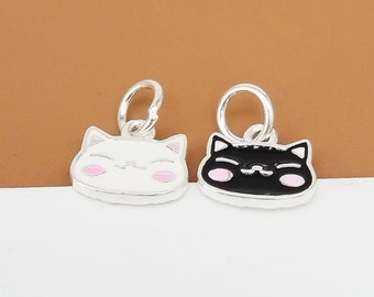2 Sterling Silver Cat Charms Enameled, 925 Silver Cat Charm, Pet Cat Charm, Kitty Charm, Small Cat Pendant, Bracelet Charm, Necklace Charm
