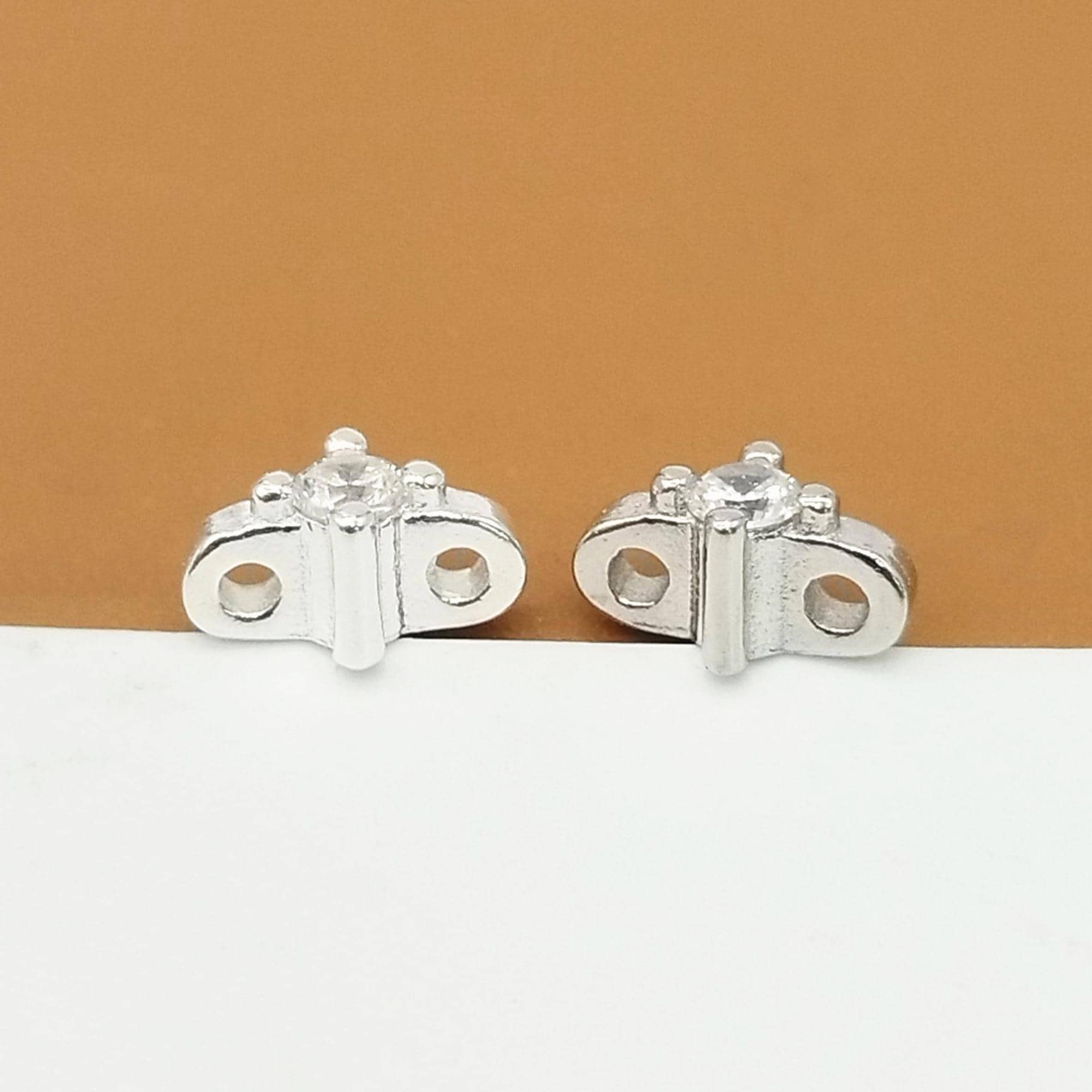 4 Sterling Silver TINY CZ Double Spacer Bead, 925 Silver Rhodium Plated Two Layered Bead, Double Hole Spacer Bar Bead, Pearl Bracelet Spacer
