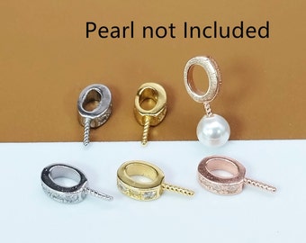 6 Sterling Silver CZ Eyepin for Half Drilled Pearl, 925 Silver Rhodium Plated Oval Eye Pin, Gold Plated Eye Pin for Pearl Gemstone