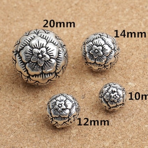 Sterling Silver Flower Beads, 925 Sterling Silver Flower Round Bead, 925 Silver Flower Round Ball Beads 10mm 12mm 14mm 20mm