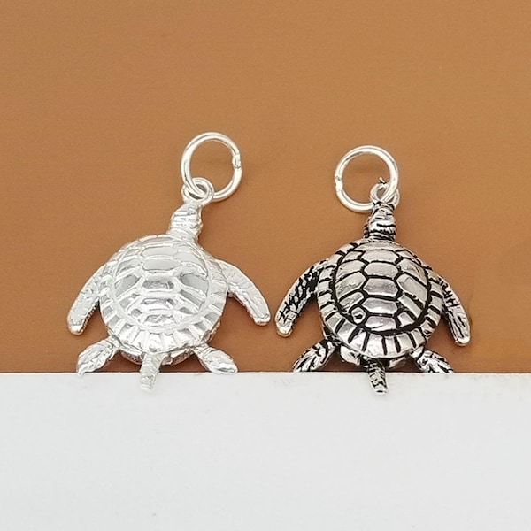 Sterlingzilveren schildpadbedel, 925 zilveren schildpadbedel, kleine schildpadhanger, actieve schildpadbedel, zeebedel, oceaanbedel, armbandbedel