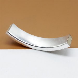 925 Sterling Silver Rectangle Curve Tube Bead, Bracelet Tube Bead, Shiny Tublar Bead