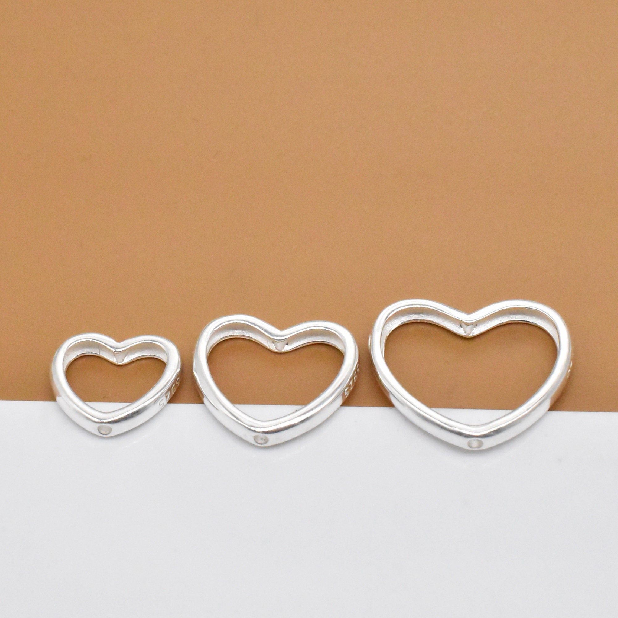 8 Sterling Silver Heart Bead Frames 925 Silver Bead Frames Etsy