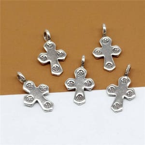 5 Karen Hill Tribe Silver Imprint Cross Charms, Higher Silver Content than Sterling Silver Cross Charms
