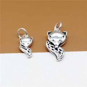 5 Sterling Silver Fox Charms 2-Sided, 925 Silver Fox Charms, Small Fox Pendant, Bracelet Charm, Necklace Charm