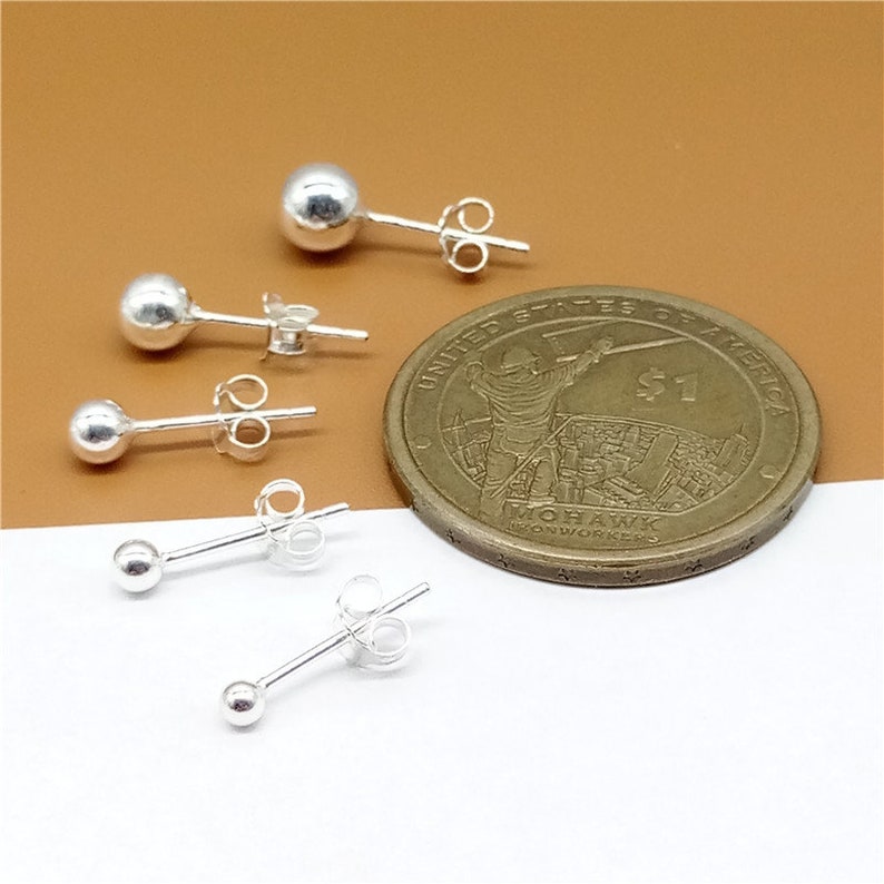 10prs Sterling Silver Ball Stud Earring Posts Round Ball Bead Etsy