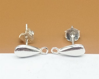 2 Pairs Sterling Silver Drop Earring Posts with Closed Jump Ring, 925 Silver Ear Studs, Ear Wire Post, Earring Leverbacks, Earring Component
