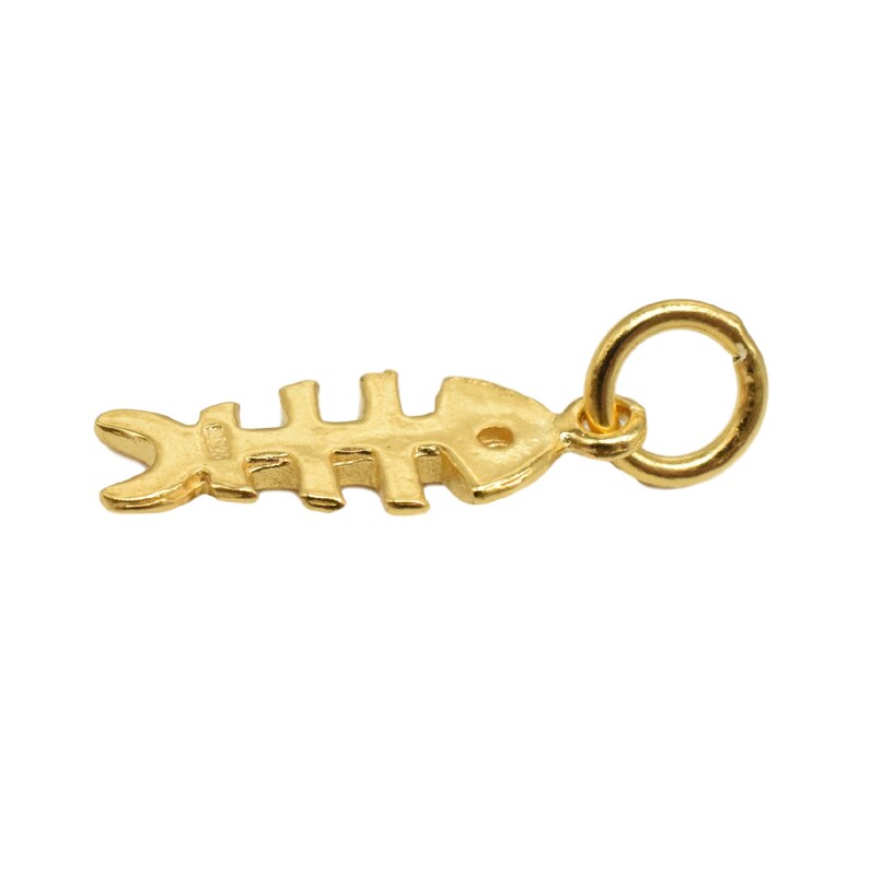 2pcs 18K Gold Vermeil Style Fish Bone Charms 925 Sterling Silver Fish Bone Charm with Heavy 18K Gold Plated Cat Charm Fish Necklace Charm