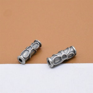 8 Sterling Silver Flower Tube Beads, 925 Silver Tube Bead, Flower Barrel Bead, Oxidized Flower Bead, Floral Bead for Necklace Bracelet