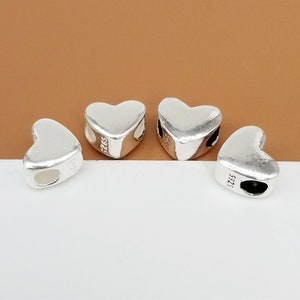 6 Sterling Silber Herz Perlen, 925 Silber Liebe Perle, Liebe Herz Perle, Schlichte Herz Perle, Valentine Perle, Armband Perle
