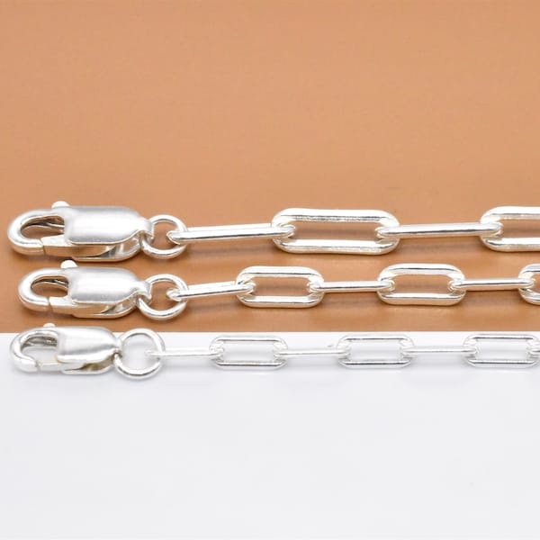 Sterling Silber Büroklammer Kette, 925 Silber Büroklammer Kette, Rechteck gezogen Kabelkette Karabiner Kette 2.5mm 3mm 3.5mm 14 16 18 20 22