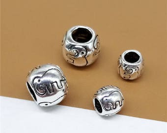 4 Sterling Silver Elephant Beads, Sterling Elephant Bead, 925 Silver Elephant Bead, Rondelle Bead, Bracelet Spacer Beads 10mm 7.5mm