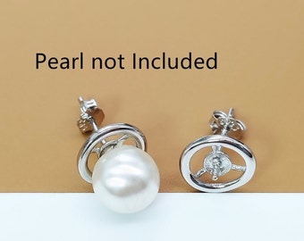 2 Pairs Sterling Silver Earring Settings Rhodium Plated w/ Backs, 925 Silver Ear Post Cup Peg for Half Drilled Pearl Bead, Earring Component